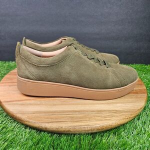 Fitflop Rally Sneakers Womens Size 6 Green Suede Leather Casual Lace Up Fashion